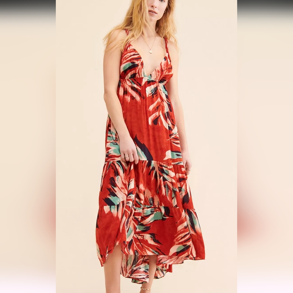 NWOT ANTHROPOLOGIE  Red and Green Patterned Maxi Dress
